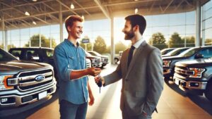 khách nhận chìa khóa xe sau khi kiểm tra dịch vụ giá bao xe bán tải tự lái